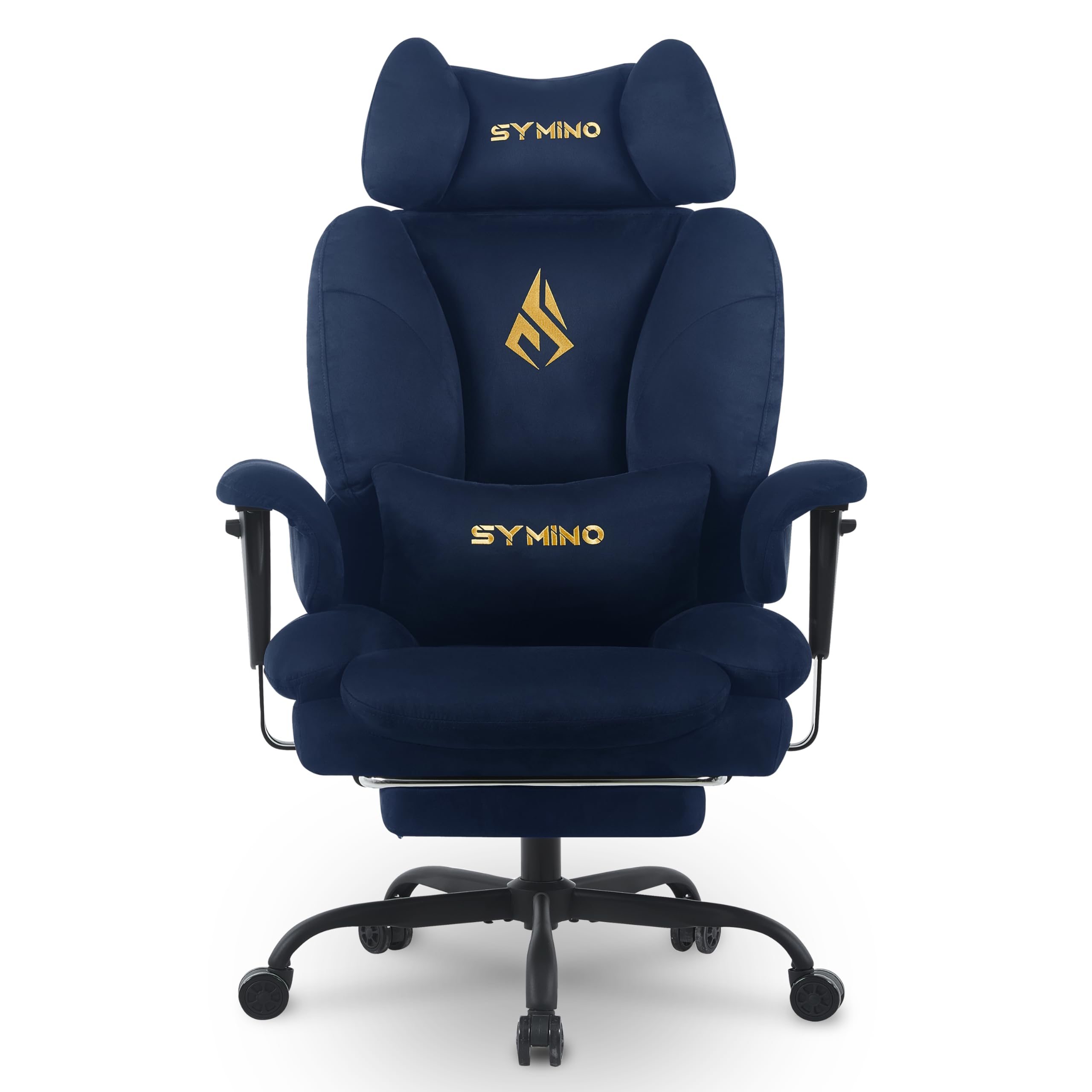 Symino Sedia Gaming in Tessuto Scamosciato Traspirante, con Poggiapiedi e Braccioli Regolabili in Altezza, Reclinabile 150°, Schienale Alto Ergonomico con Cuscino Lombare, Portata 150kg