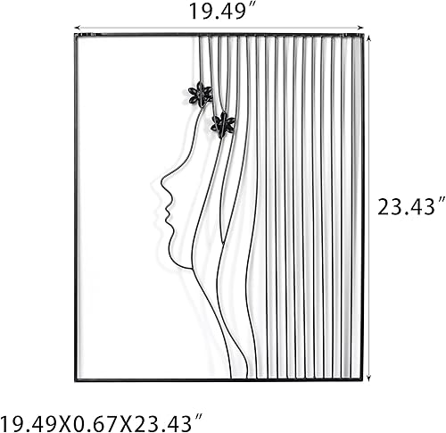 Vista 4 de Asense Decoración artística de pared de metal, líneas abstractas femeninas, contornos elegantes, esculturas colgantes de pared para dormitorio, sala
