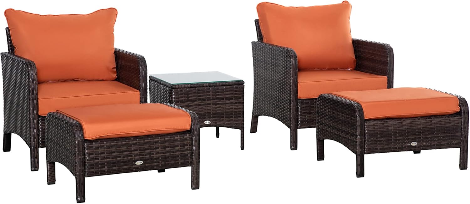 Outsunny 5 Pieces PE Rattan Garden Furniture Set with 10cm Thick Padded ...