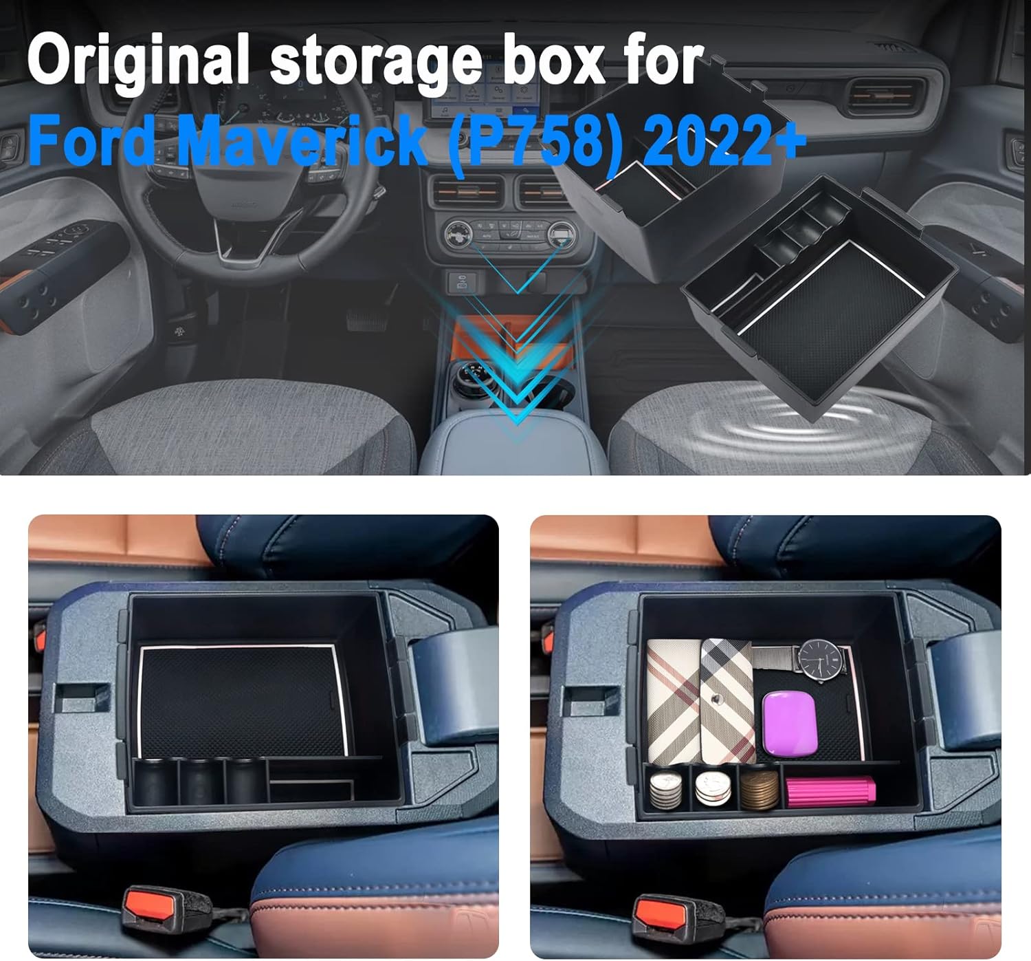 SHAOHAO for 2024 2025 Ford Maverick Center Console Organizer, Fit for 2022 2023 2024 2025 Ford Maverick Accessories XL, XLT, Lariat 2022-2025 Maverick Pickup Truck Storage Box Insert Tray 2PCS
