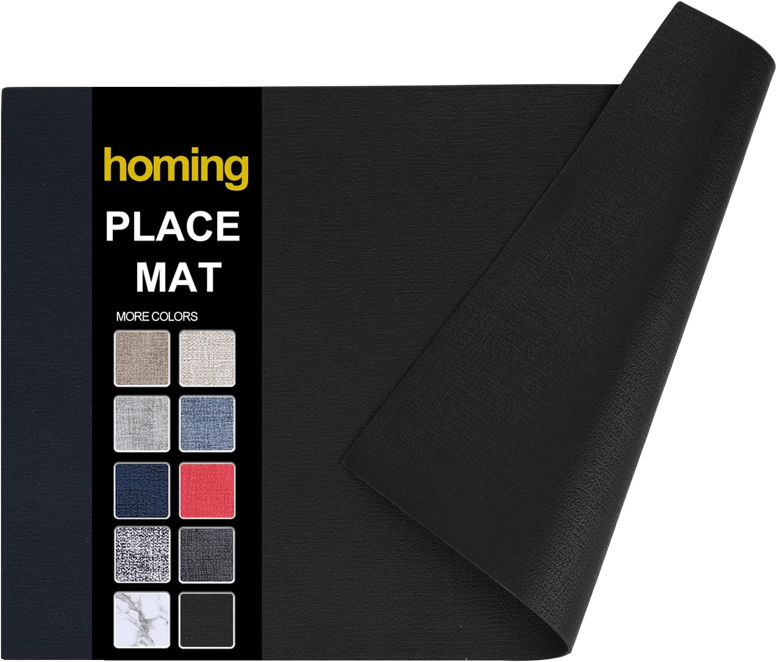homing Faux Leather Heat Resistant Placemats Set of 6 – Waterproof Wipeable Dining PU Place Mats for Indoor & Outdoor, Easy to Clean - Black