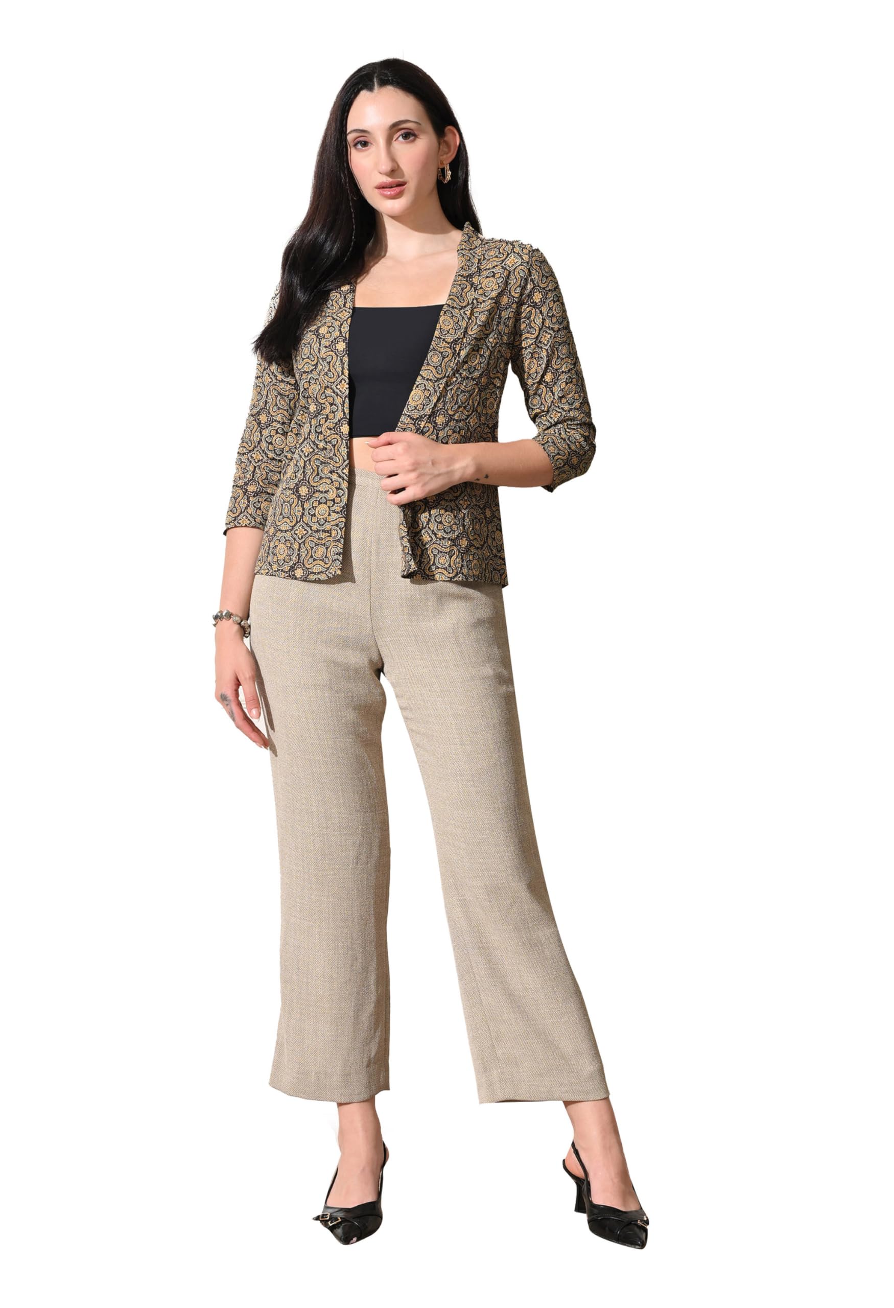 deckedup Women’s Printed Open Front Shrug with 3/4 Sleeves (SKF1047_Black_$P)-picture-31