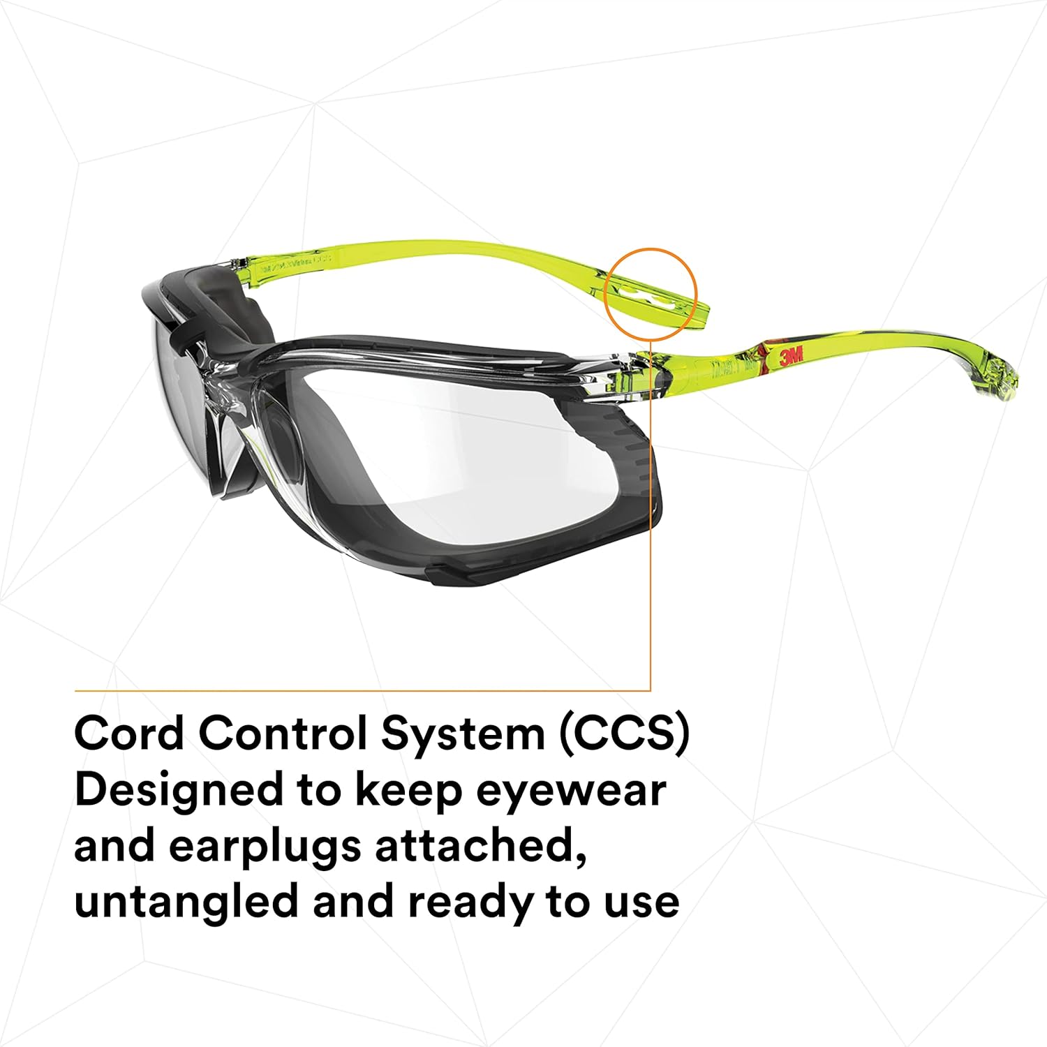 3M Safety Glasses, Solus CCS Series, Pack of 1, ANSI Z87, Scotchgard Anti-Fog Coating, Clear Lens, Corded Ear Plug Control System, Removable Foam Gasket, SCCS01SGAF-GRN-F