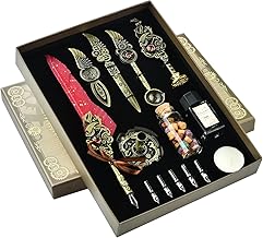 Hethrone Feather Pens with Ink Set Calligraphy Pens Christmas Gift for Handwriting Lovers (Red Wine)