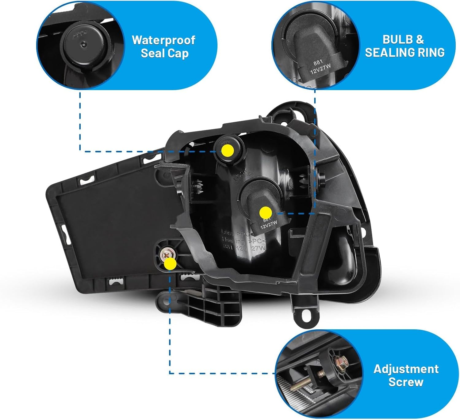 HEADLIGHTSDEPOT Halogen Fog Light Kit With Clear Lens Compatible With Kia Forte Sedan 2010-2012
