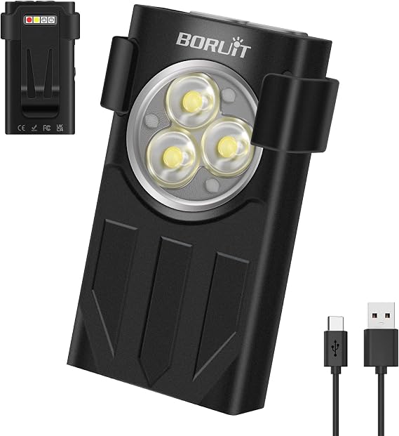 BORUIT V3 Black Small Powerful EDC Flashlight and V7 Black LED Mini Flashlight with Clip