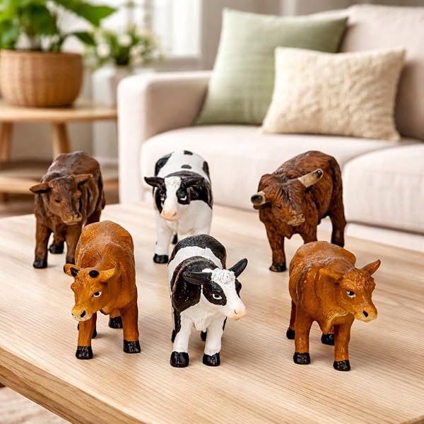 Geschenkestadl 6 Stück Kühe Kuh Rind Figuren Set 3,5cm oder 5,5cm Höhe Tierfigur Dekoration Modellbau Dekofiguren Deko (5,5cm Höhe) - 4