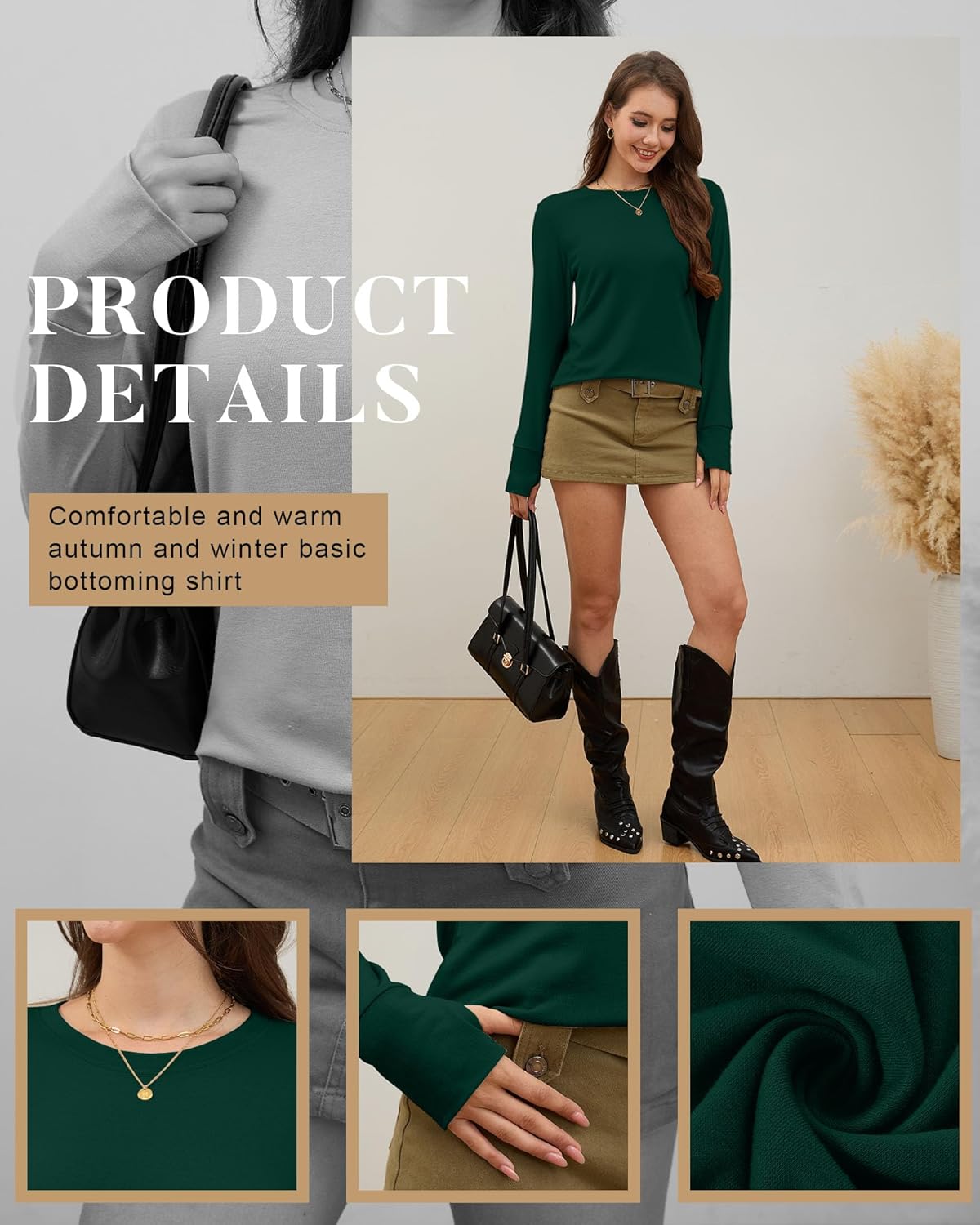 Neer 4 Pack Women's Long Sleeve Shirts with Thumb Holes, Crew Neck Loose Tops Tunic Cotton Blend Casual Y2k Fall Tees - Image 4