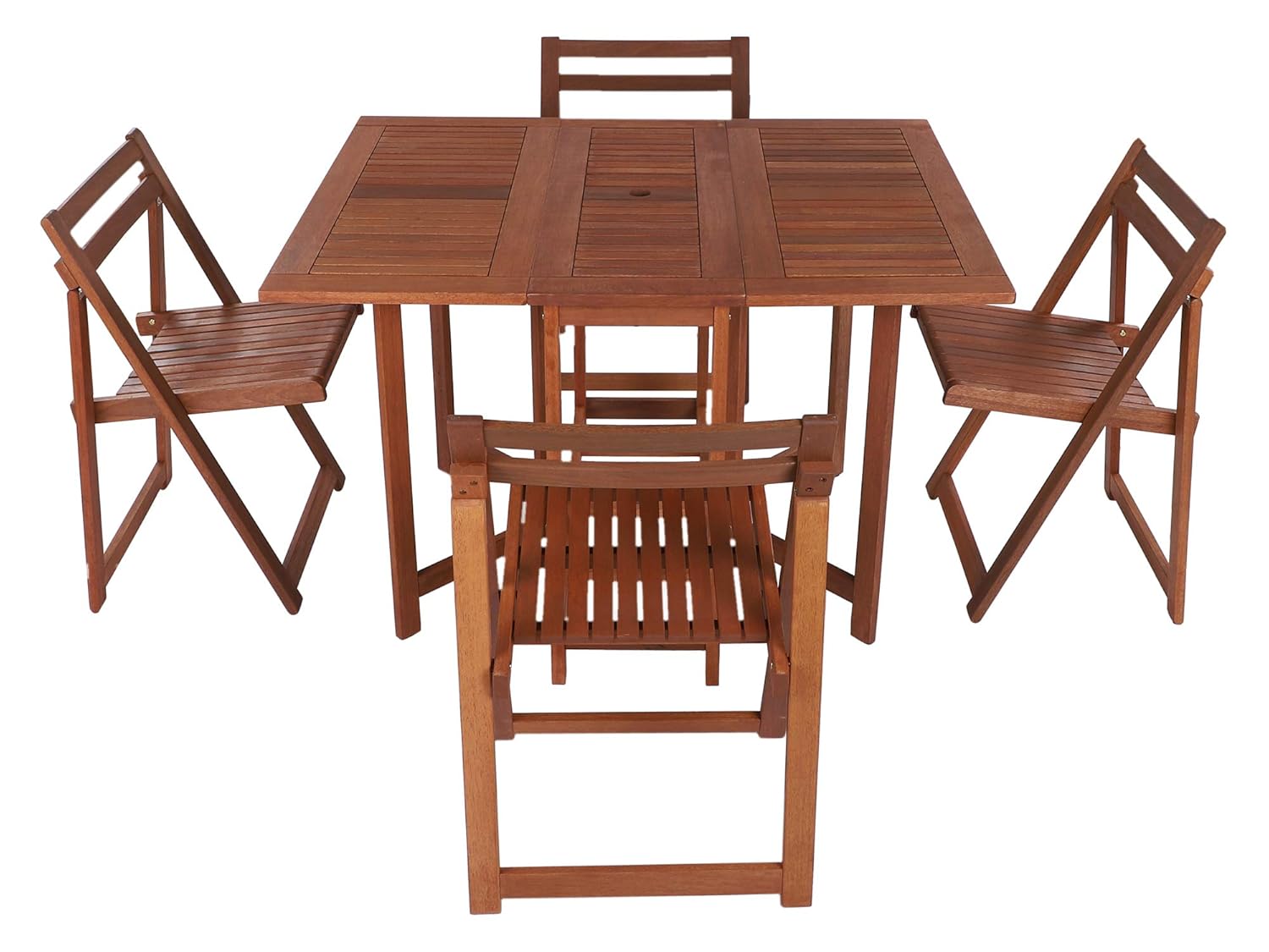 Spacepanda Gateleg Folding Set in Full Red Meranti Wood 4 Chair & 1
