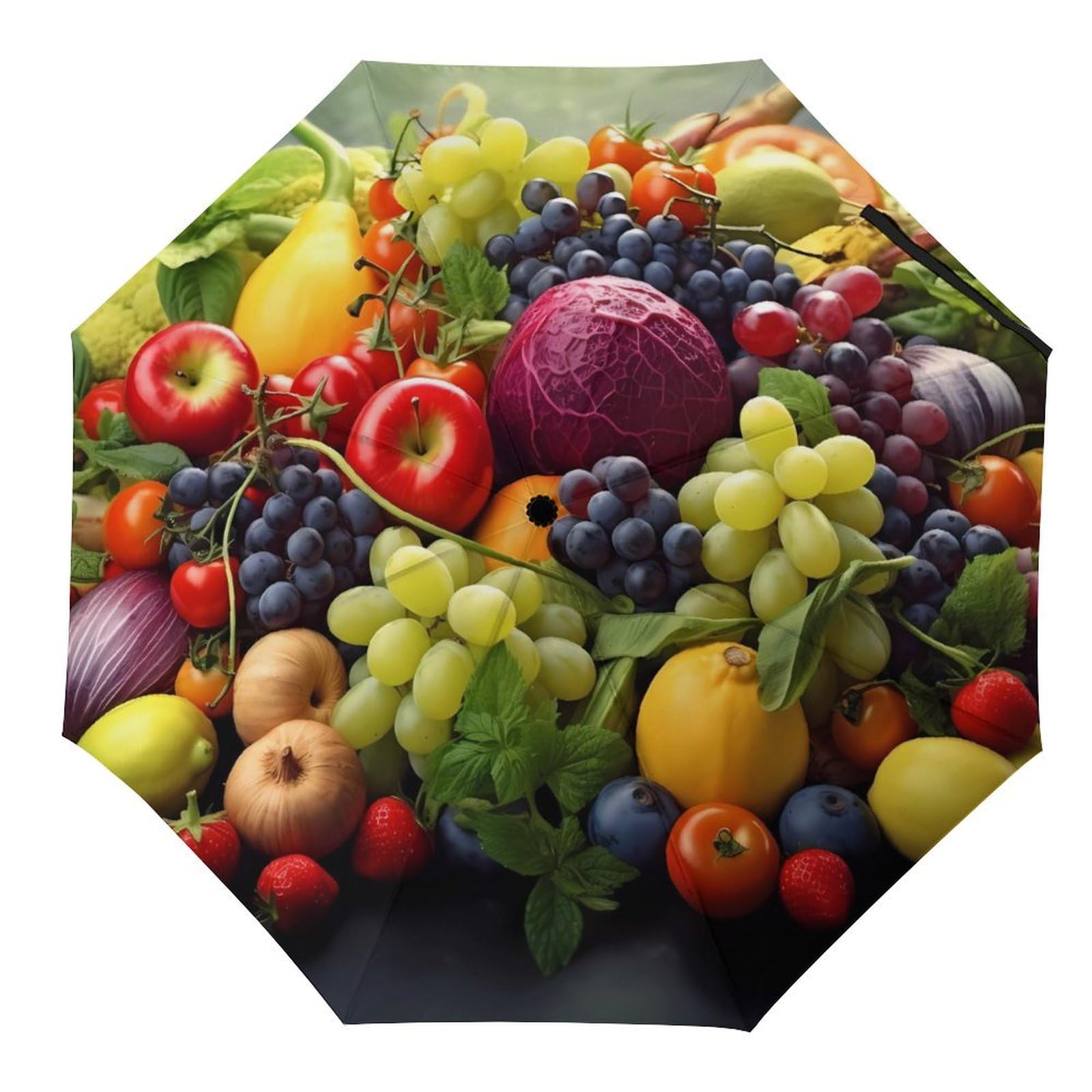 Fresh Fruits And Vegetables Print 3 Fold Auto Umbrella Waterproof And Wind-Resistant, Ideal Gift for Travel And Outdoor Activities