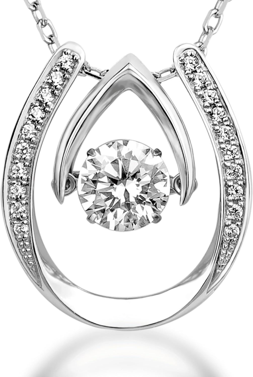 ARINZA Silver Necklace for Women, Dancing Diamond Cubic Zirconia, Horseshoe Pendant with 18+2 Inch Chain, Anniversary Birthday Valentines Gifts for Her, Women, Wife, Mom, Girlfriend, Lady