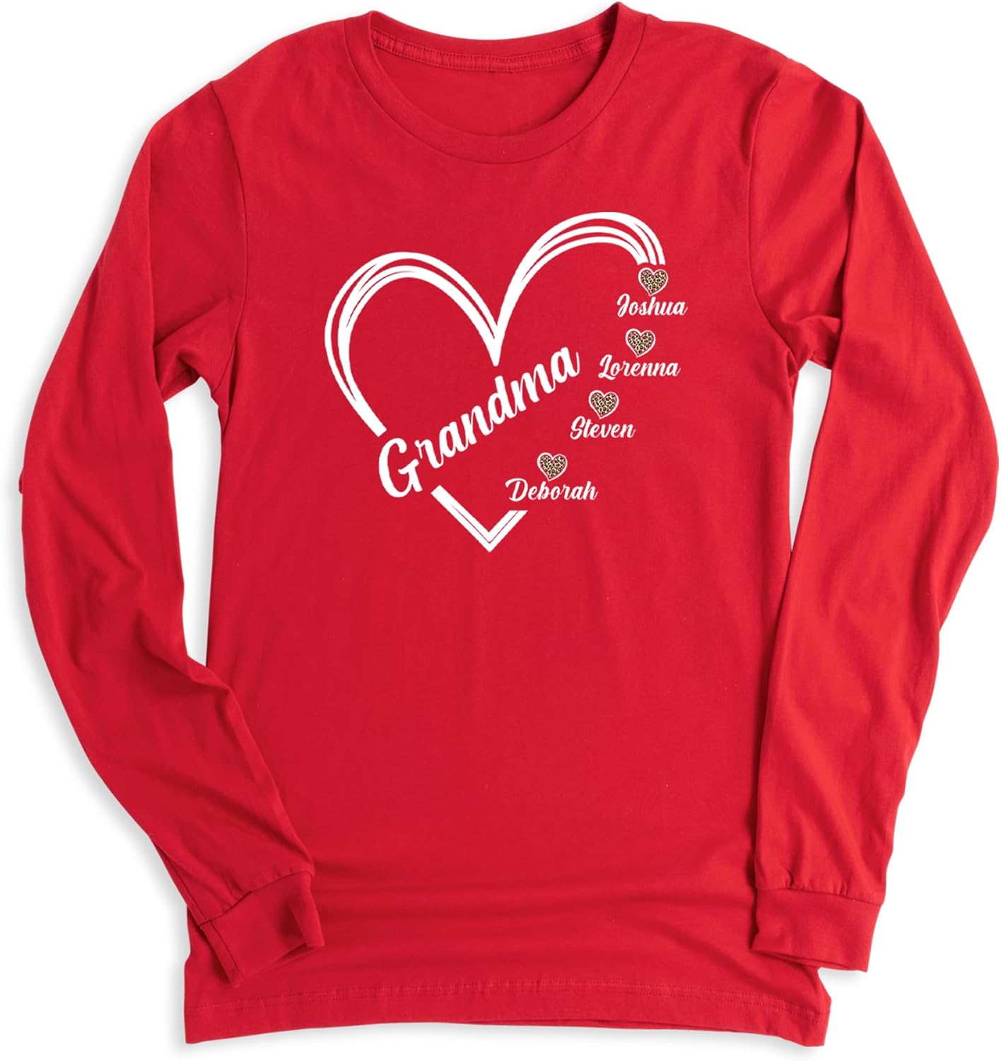 Grandma Custom Long Sleeve Tee, Personalized Grandma Leopard Heart With Kids Names Shirt, Tee, Grandma Heart Sweater, Grammy Long Sleeve, Grandma Tee - Image 3