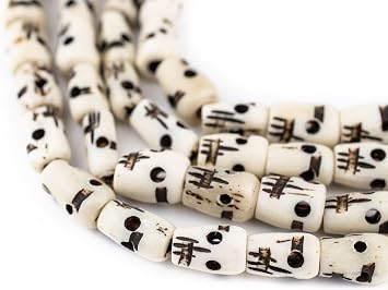 The Bead Chest Carved Bone Skull Mala Beads 12x8mmLong Strand Nepal Black and White Large Hole 54 Inch Strand