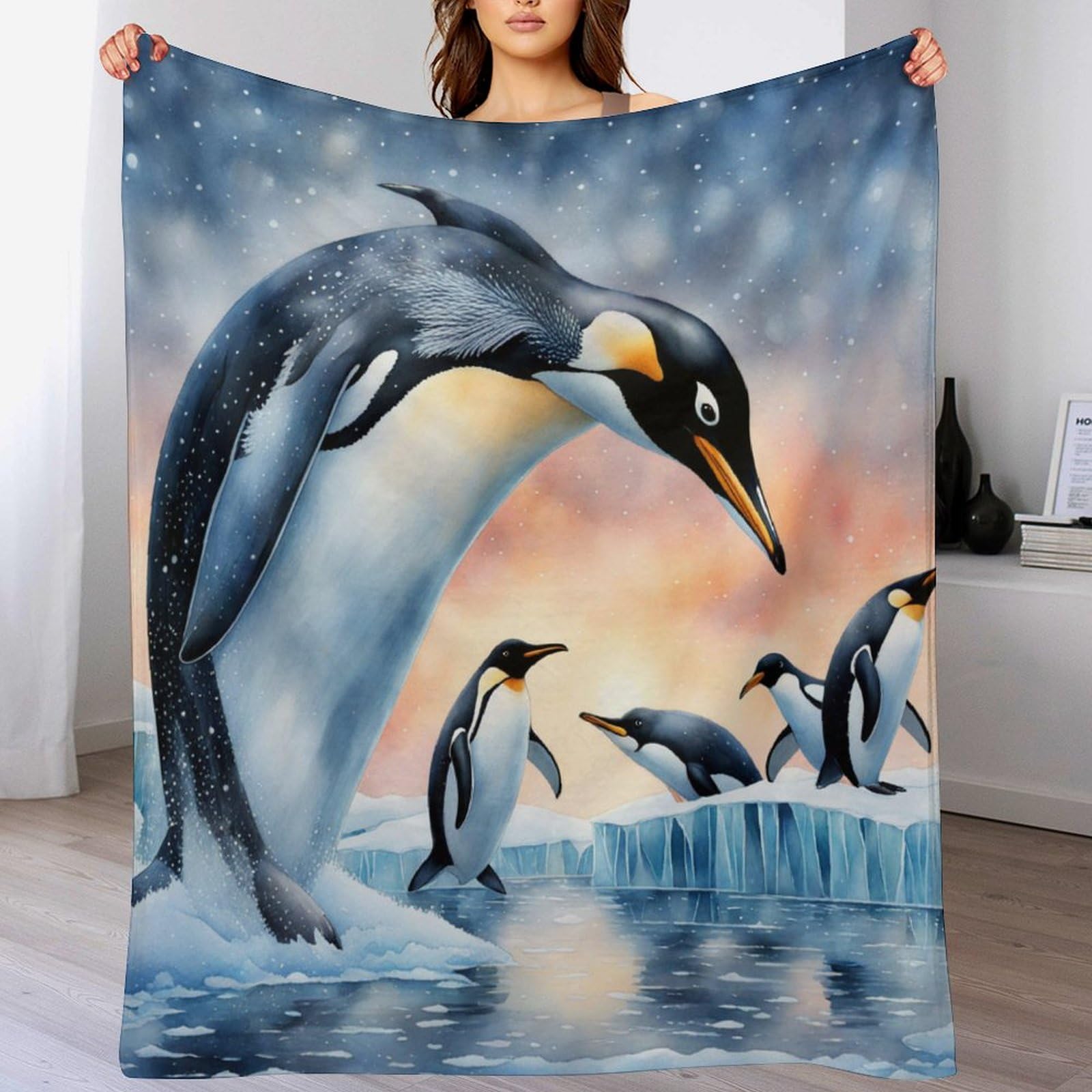 Ggjjtt Penguin 3D Blankets Super Soft Blanket Cosy & Warm Blanket For Sofa Or Bed Flannel Machine Washable Comfortable & Stylish（130×180Cm）