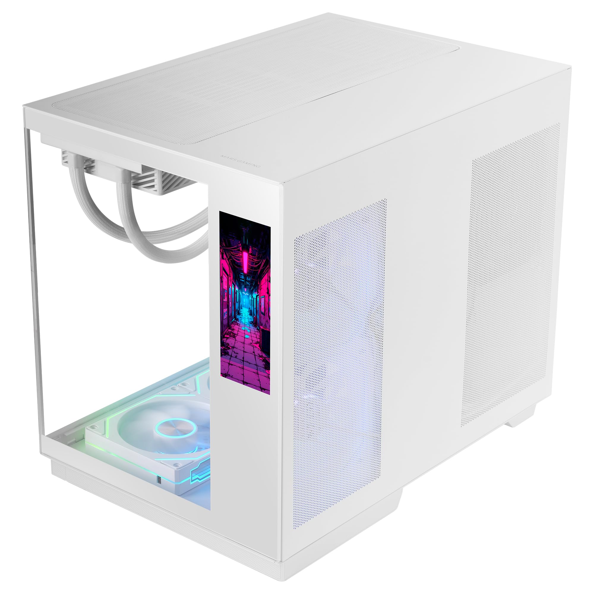 Mars Gaming MC-3TCORELCD Caja Gaming ATX, Pantalla IPS 7,2” Personalizable, Triple Cristal Templado Extraíble, Estructura Doble Cámara Lateral, Soporte de Refrigeración Líquida hasta 360mm, Blanco — view 59