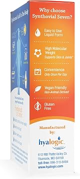 Hyalogic Synthovial Seven Liquid Hyaluronic Acid Vegan Oral Joint & Skin Supplement, High Molecular Weight, Pure Hydration Support Supplements, 1 oz