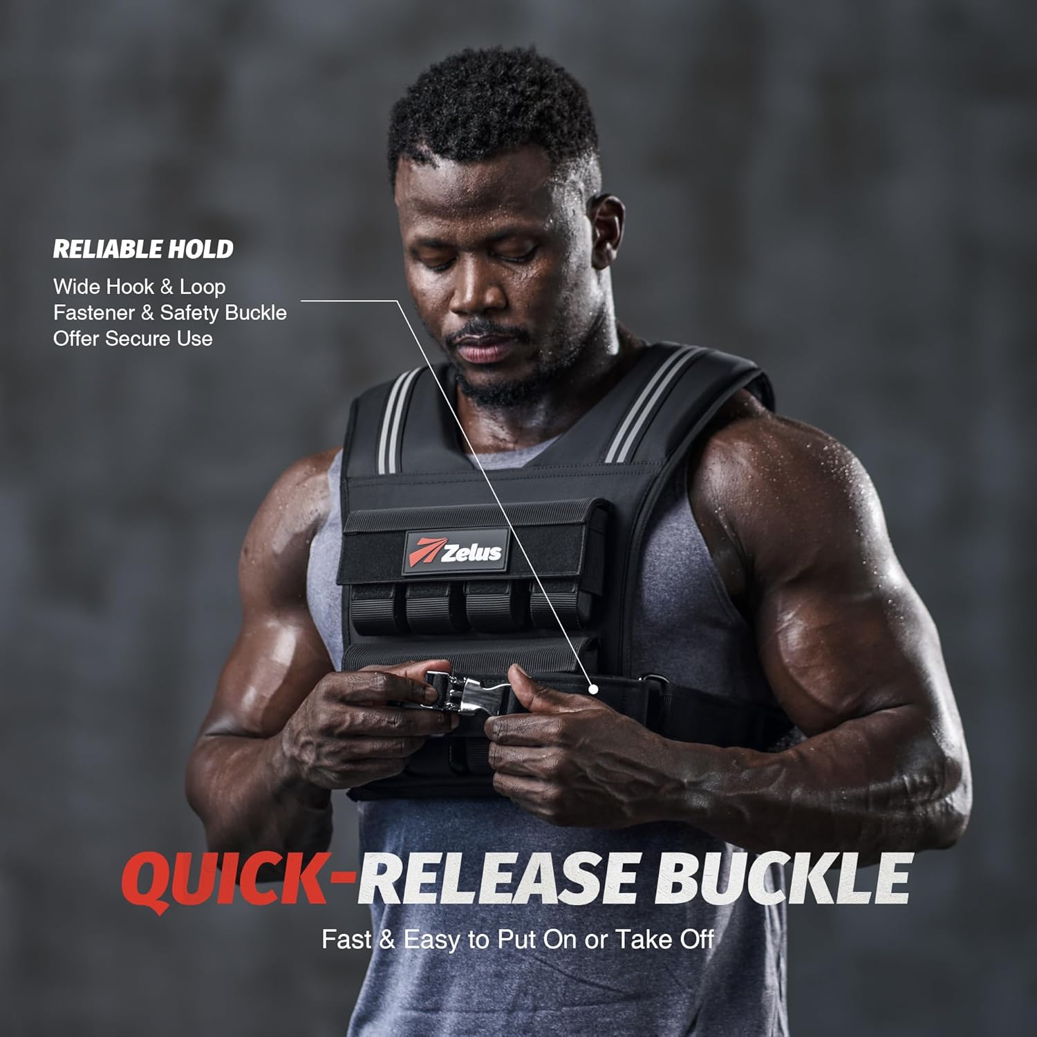 ZELUS Weighted Vest Men, 23/36/45 lb. Weight Vest with 10/16/20 Adjustable Iron Weights for Muscle Building Strength & Functional Training, Weighted Vest for Men with Reflective Strips. - Image 4