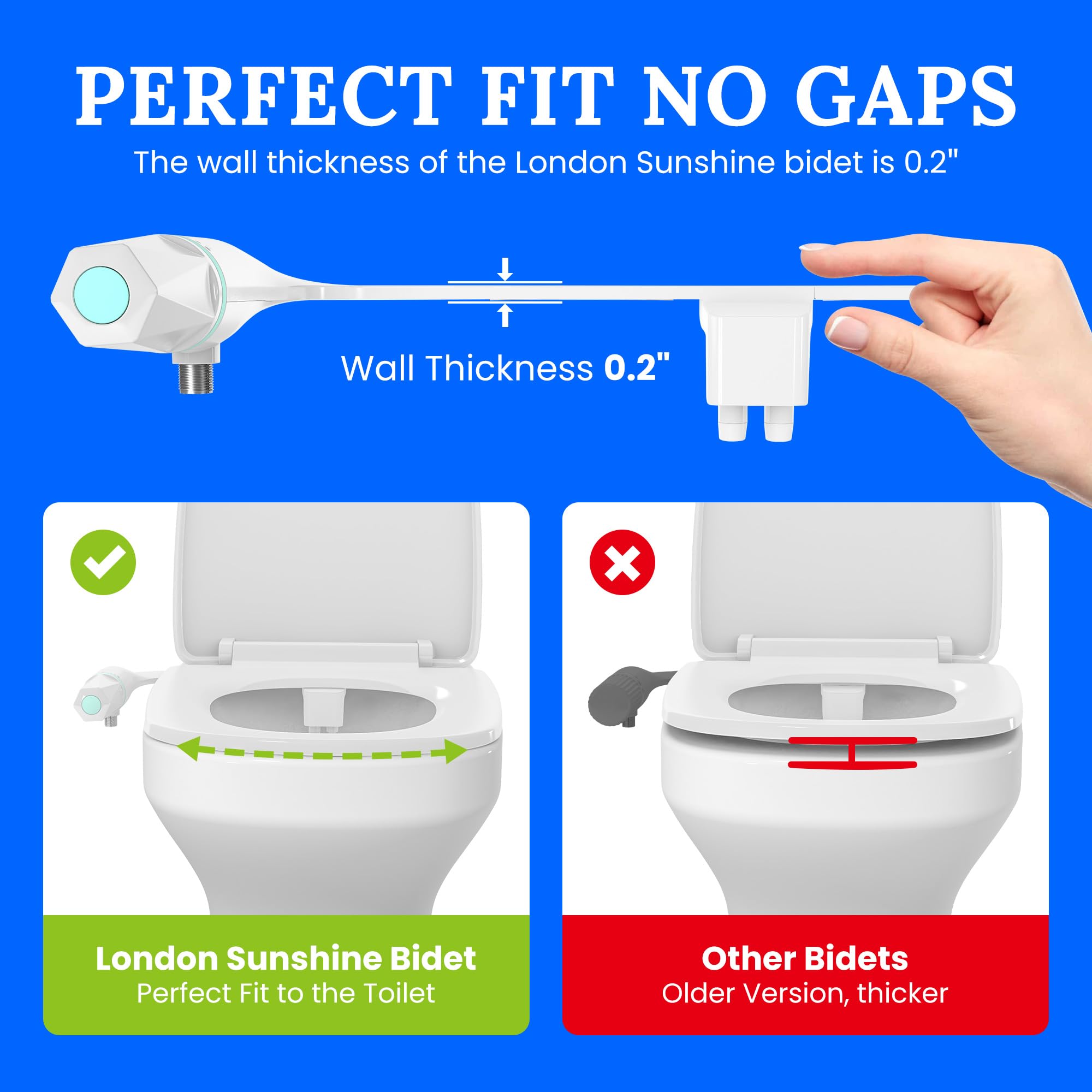 Ultra-Slim Dual-Nozzle Bidet Attachment - Adjustable Cold Water Pressure Stainless Steel Hygiene Upgrade Non-Electric Bidet Fluorescent White Fluorescent — view 5