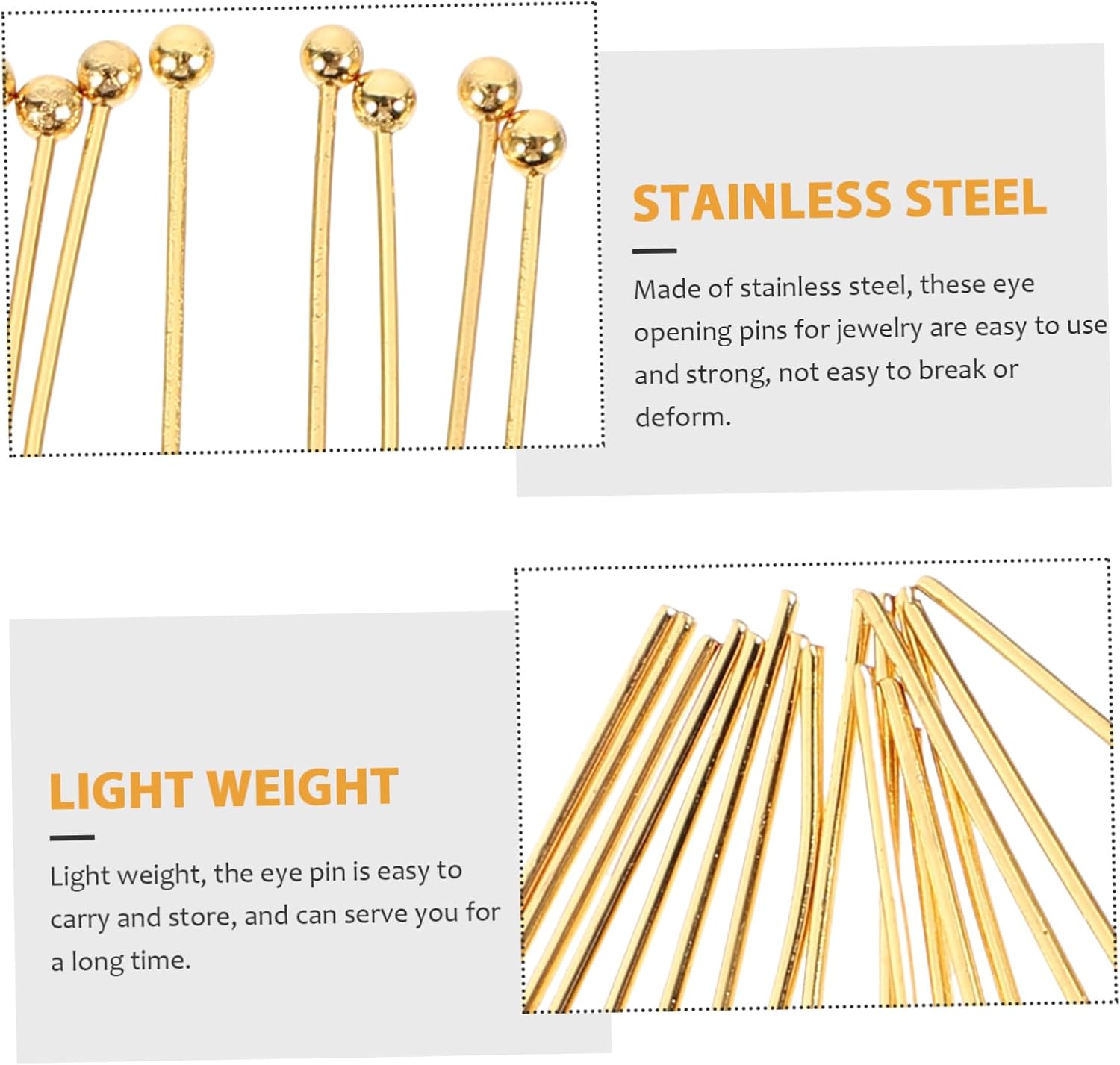 50pcs Gold Ball Head Pins for Jewelry Making Stainless Steel Earring Supplies for Necklaces Bracelets Dangles and DIY Crafts