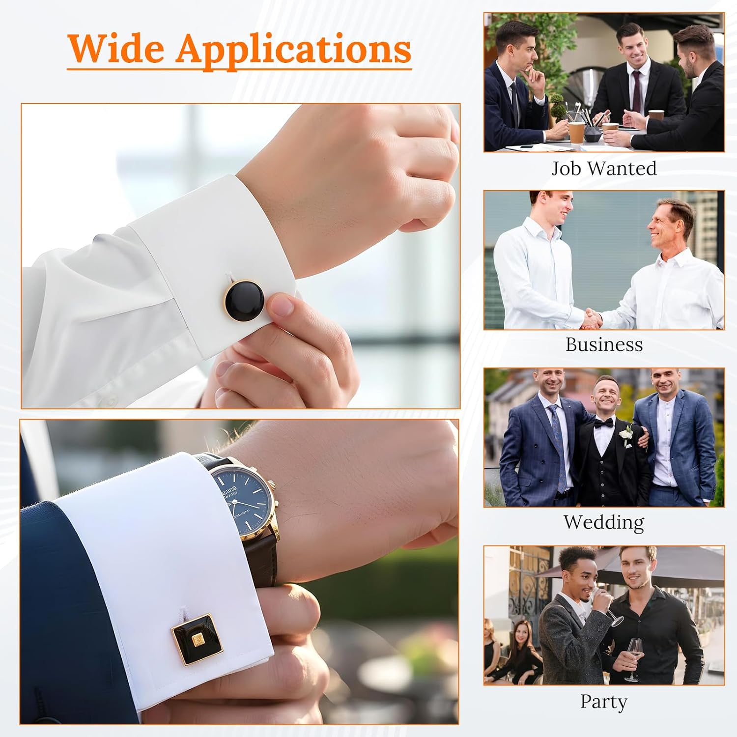 Men's Classic Cufflinks Cuff Links, 8 Pcs Silver Black Striped Cufflinks Disc Square Rectangle Cuff Links Shirt for Wedding Groom Business Elegant Gift