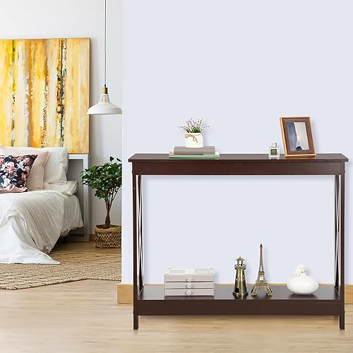 Miniatura 23 de Mesa auxiliar de sofá de 2 niveles, mesa consola estrecha con estante para entrada, pasillo, sala de estar, 39.4 pulgadas de largo x 11.8 pulgadas