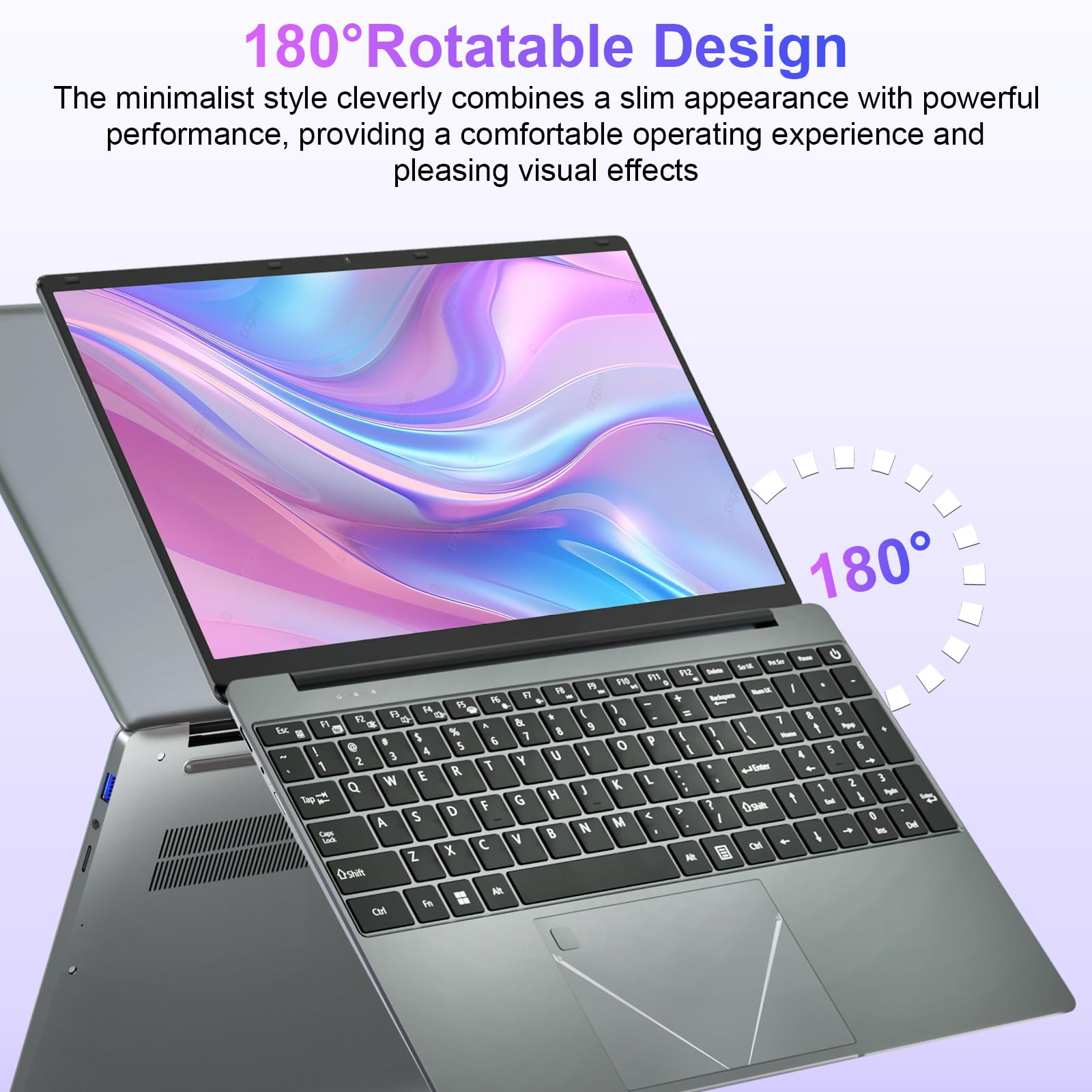 PINSTONE 15,6" Ordinateur Portable Alder Lake-N95(jusquà 3,4 GHz), PC Portable 16Go RAM 512Go SSD, Laptop avec Touch ID, Webcam/WiFi 5/Bluetooth/USB 3.0 - QWERTY Clavier avec AZERTY Membrane du Clavie