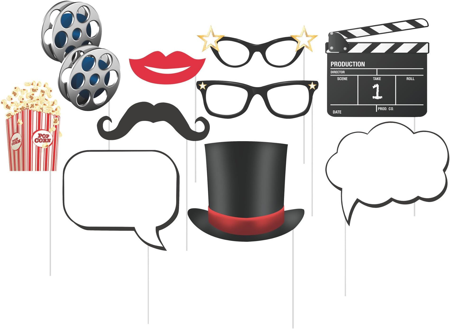 10 Assorted Photo Booth Props, Hollywood Lights