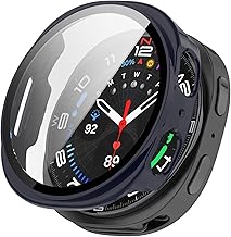 TINGYR Case Compatible with Samsung Galaxy Watch 8 44mm, PC + Tempered Glass to Protect the Screen. Dark Blue