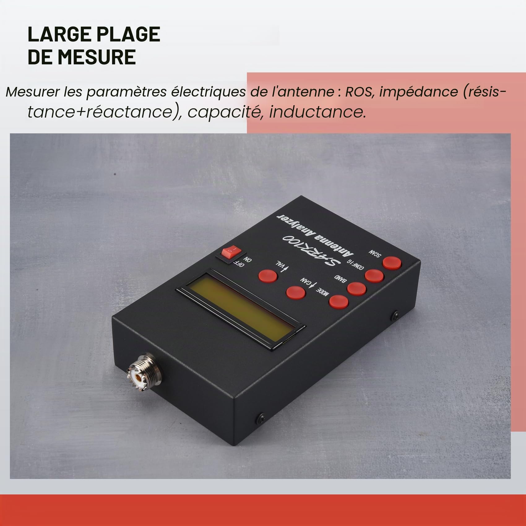 Analyseur D'Antenne SARK100 Analyseur D'Antenne SWR à Ondes Courtes 1-60 MHz avec Plage de Mesure Utilisable de 1.0 à 9.99 SWR