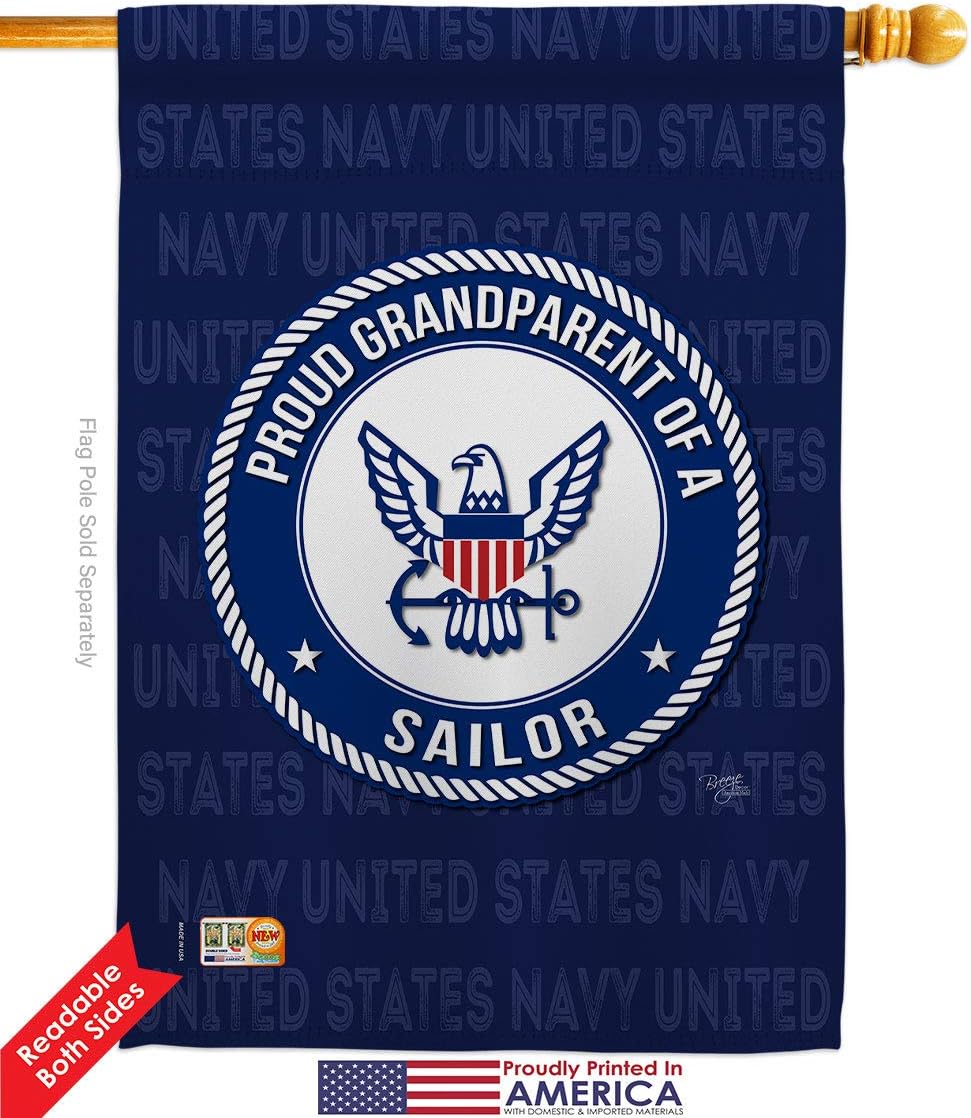 Proud Grandparent Sailor House Flag Dowel Set Armed Forces Navy USN Seabee United State American Military Veteran Retire Official Small Decorative Gift Yard Banner Double-Sided Made In USA 28 X 40