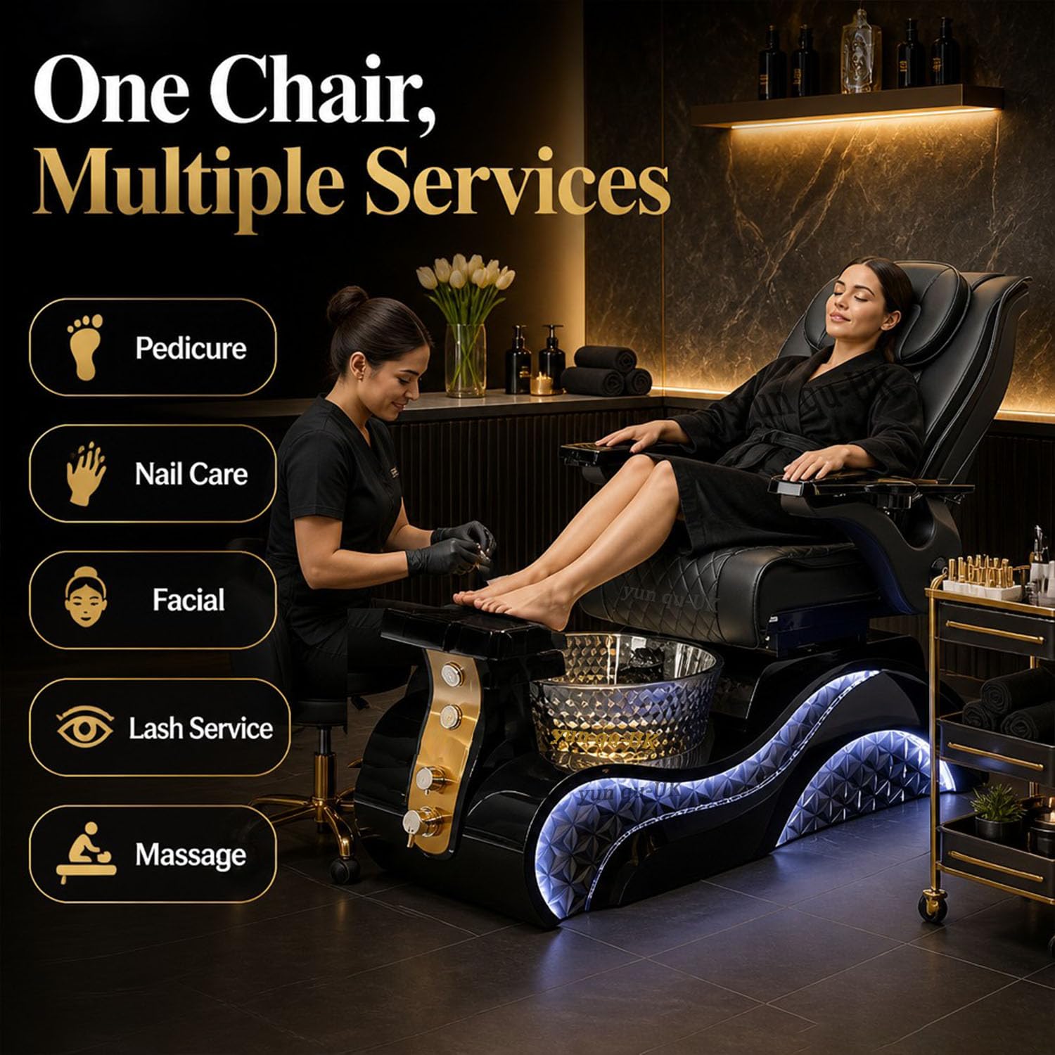 Elektrischer Fußbad-Massagesessel Fußmassagegerät elektrisch Shiatsu Rollen Ganzkörper mit Winkelverstellung Massagesessel mit Fußsprudelbad Nagelstudio
