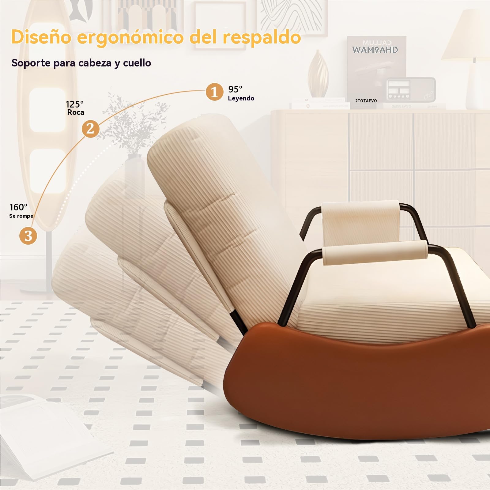 Silla Mecedora Acolchada para habitación de bebé con Bolsillos Laterales y Respaldo Alto Ajustable, Silla de Acento de Cuerda Peluda con reposapiés Adecuada para Dormitorio y Sala de Estar