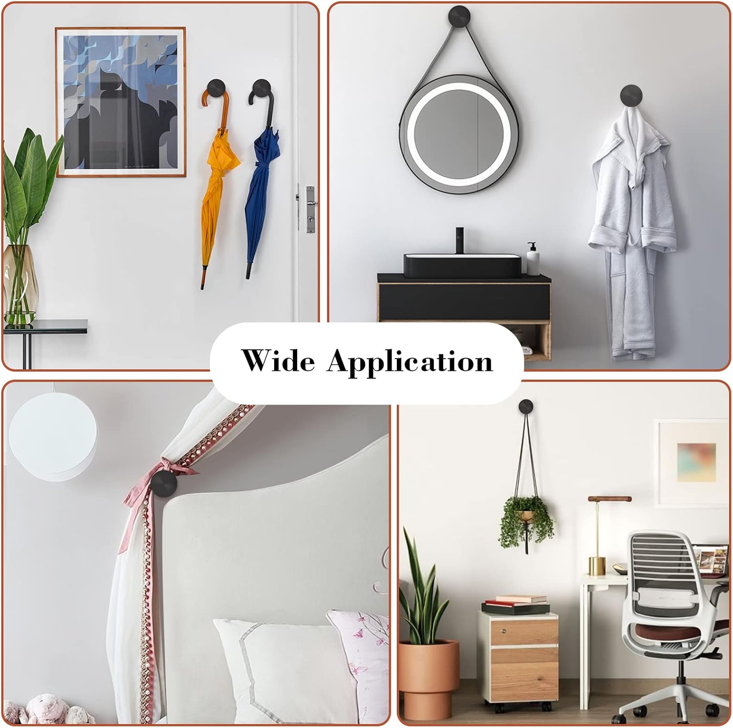 4 Pack Curtain Holdbacks, Decorative Drapery Tieback Hooks, Metal Round Medallion Curtain Holders Wall Mounted Modern Simple Curtain Pull Backs with Screws, Black