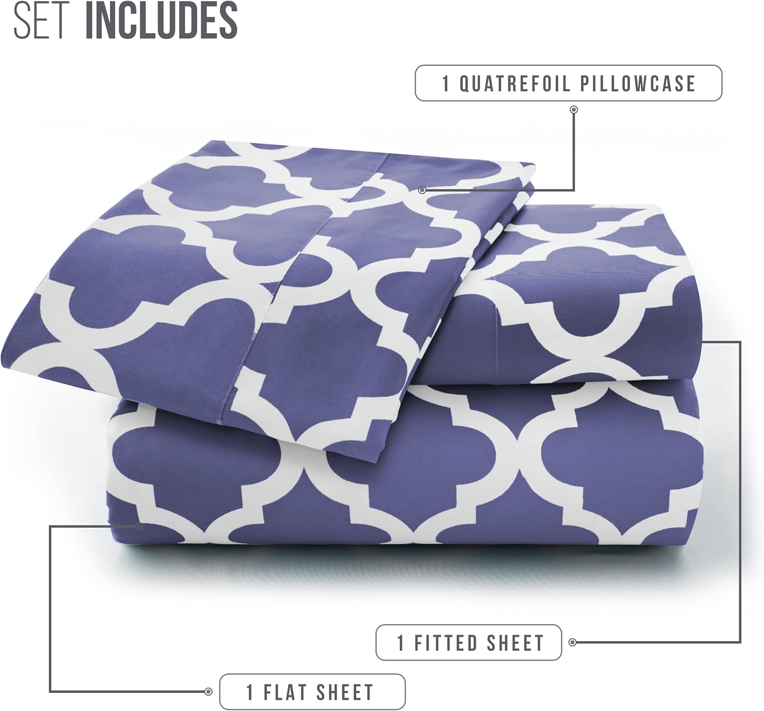 Navy Blue Quatrefoil Print Twin XL Microfiber Sheet Set