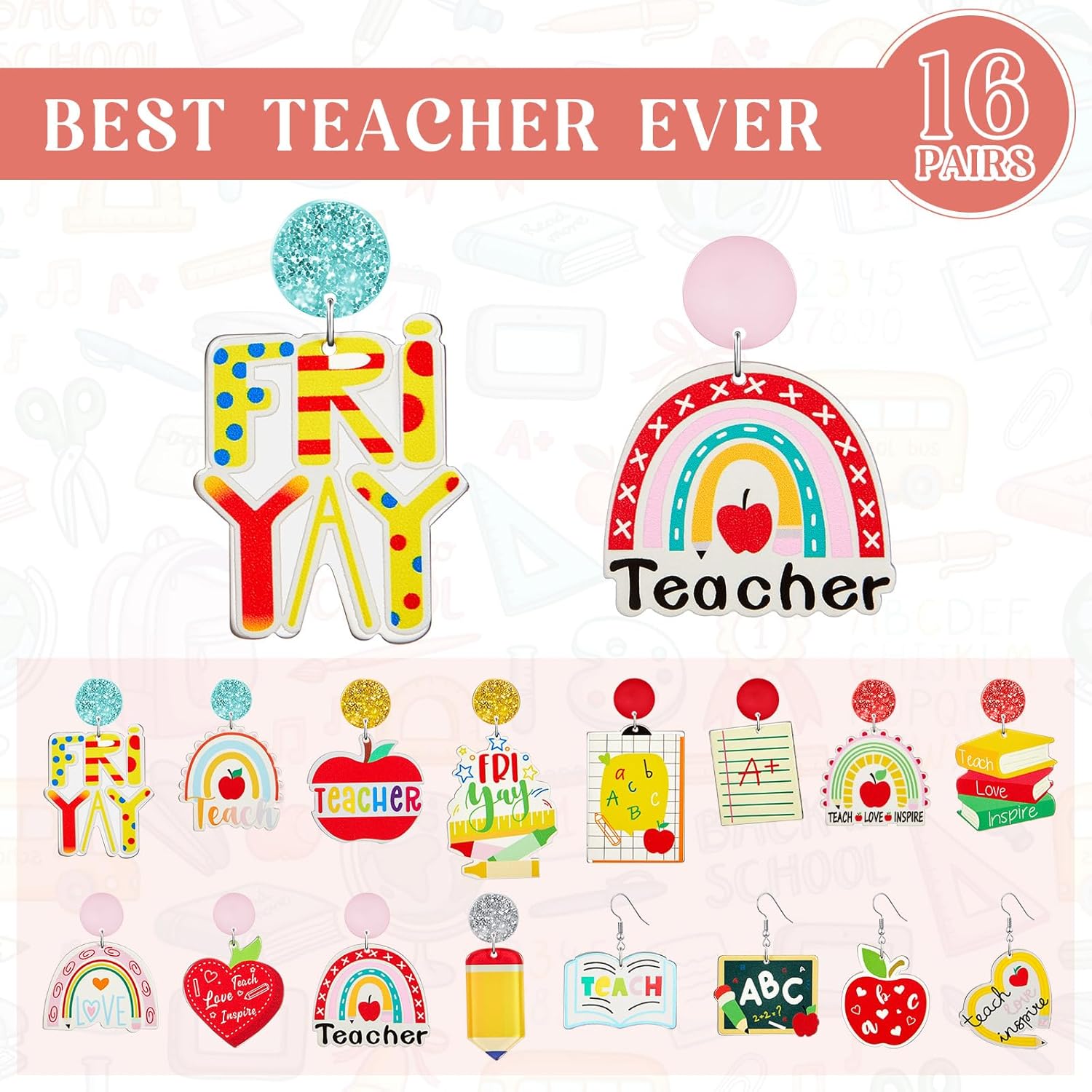 16 Pairs Valentine's Day Earrings Bulk for Women Acrylic Pink Red Heart Love XO Dangle Earrings Holiday Valentines Gifts - Image 2