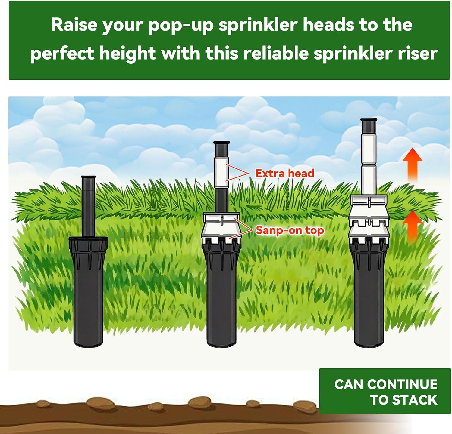 1.5 Inch Pop-Up Sprinkler Riser Extension for Most Pop-Up Sprinklers with a Flat Top, 12 Pack