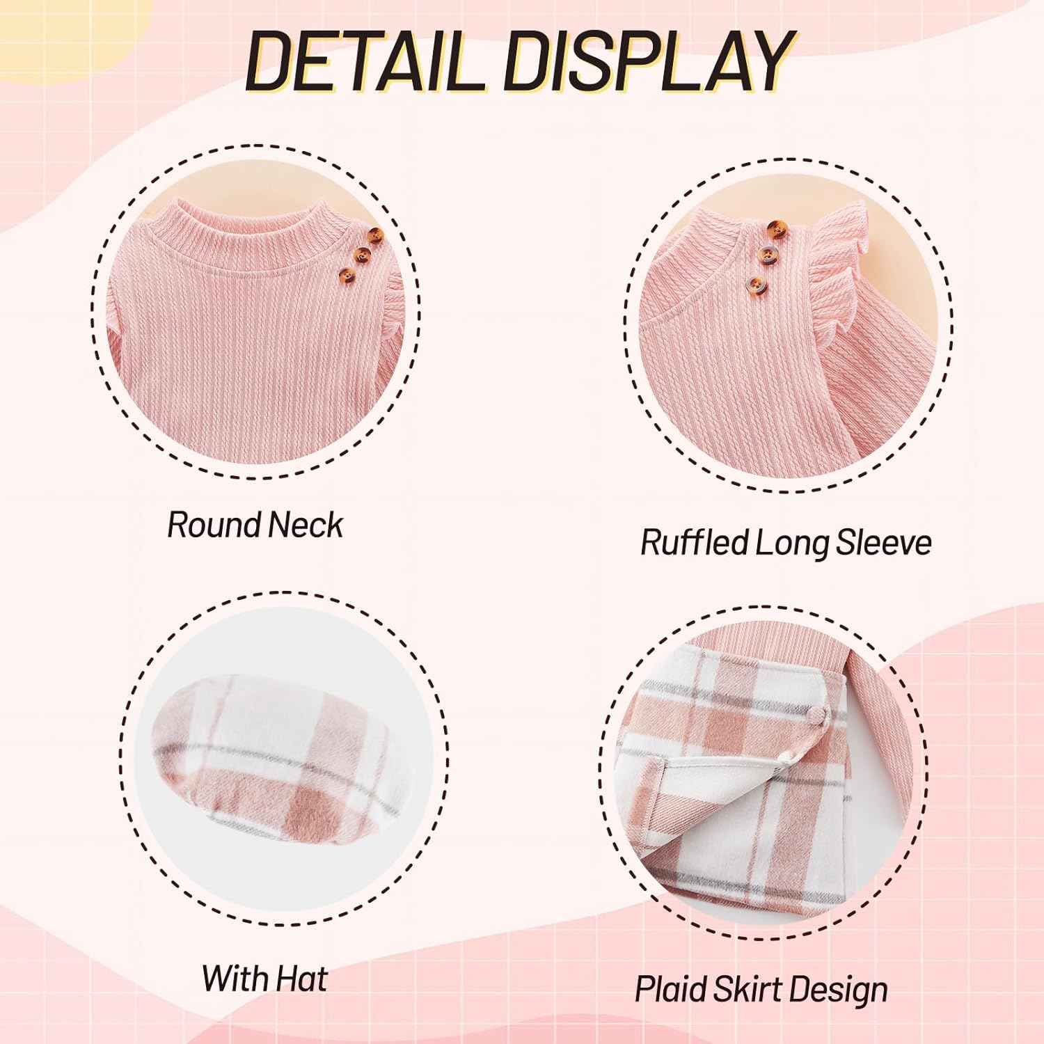 Patgoal Toddler Girls Fall Winter Clothes 3 Piece Outfits Kids Long Sleeve Ribbed Knit T Shirt Sweater Plaid Mini Skirt Set - Image 7