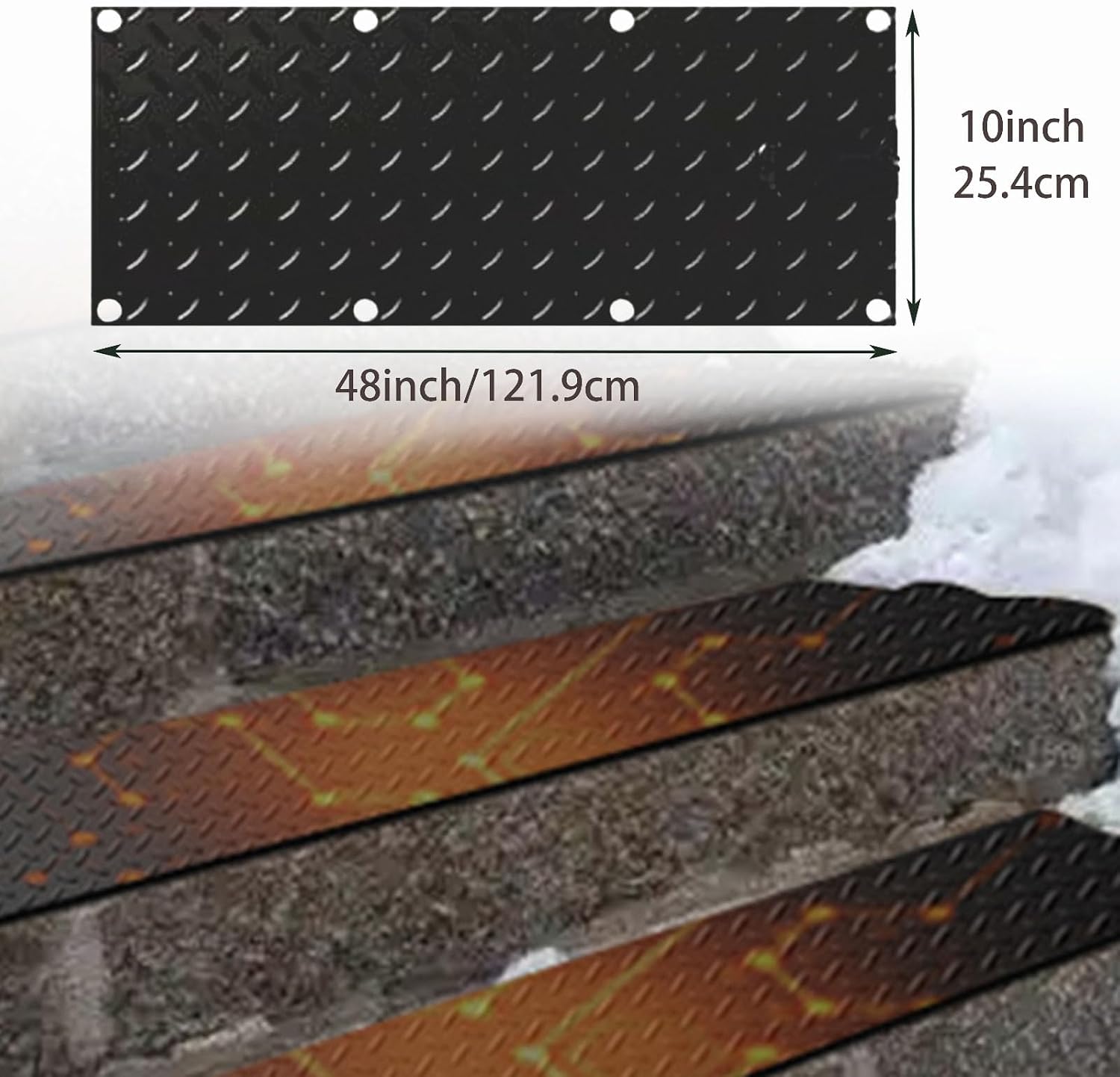 Heated Snow Melting Mats for Stairs,Heat Mats for Snow,10 x 48in Electric Snow Melting Mats for Winter,Winter Ice Heated Rubber Mat for Stairs Steps Floor