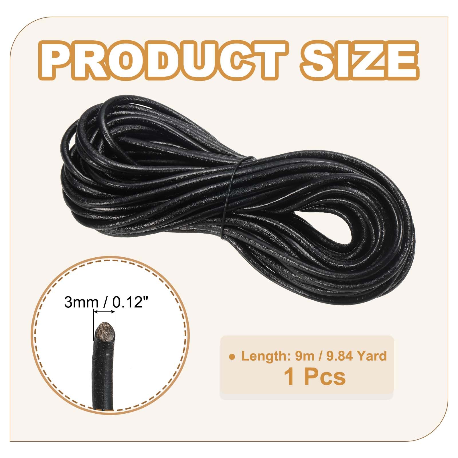 PATIKIL Round Braided Leather Cord, 3mm Round Braided Leather Cord Rope Folded for Crafts Jewelry Making Necklace Bracelets, Black(10 Yards)