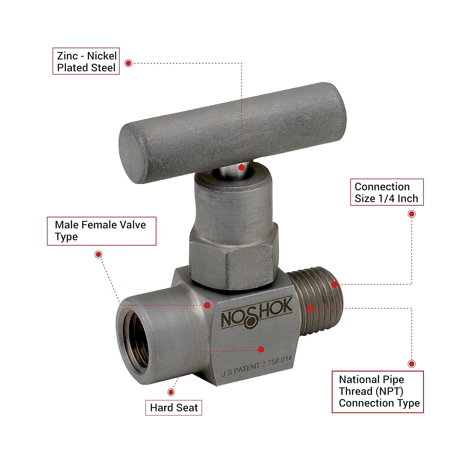 Mini Valve, Hard Seat, 1/4 NPT Male - 1/4 NPT Female, Steel, 0.172" Orifice
