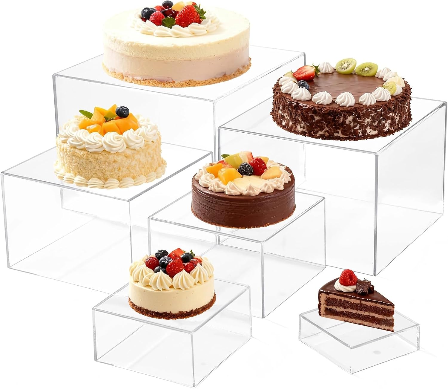 6 Pcs Nesting Risers Cube Display Boxes, 8 X 8 X 6 in Clear Jewelry Display Stand, Plastic Food Risers for Buffet Table