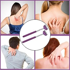 Kuvvfe 2 Pack Portable Extendable Back Scratcher, Stainless Steel Telescoping Back Scratcher with Beautiful Present Packaging(Purple)