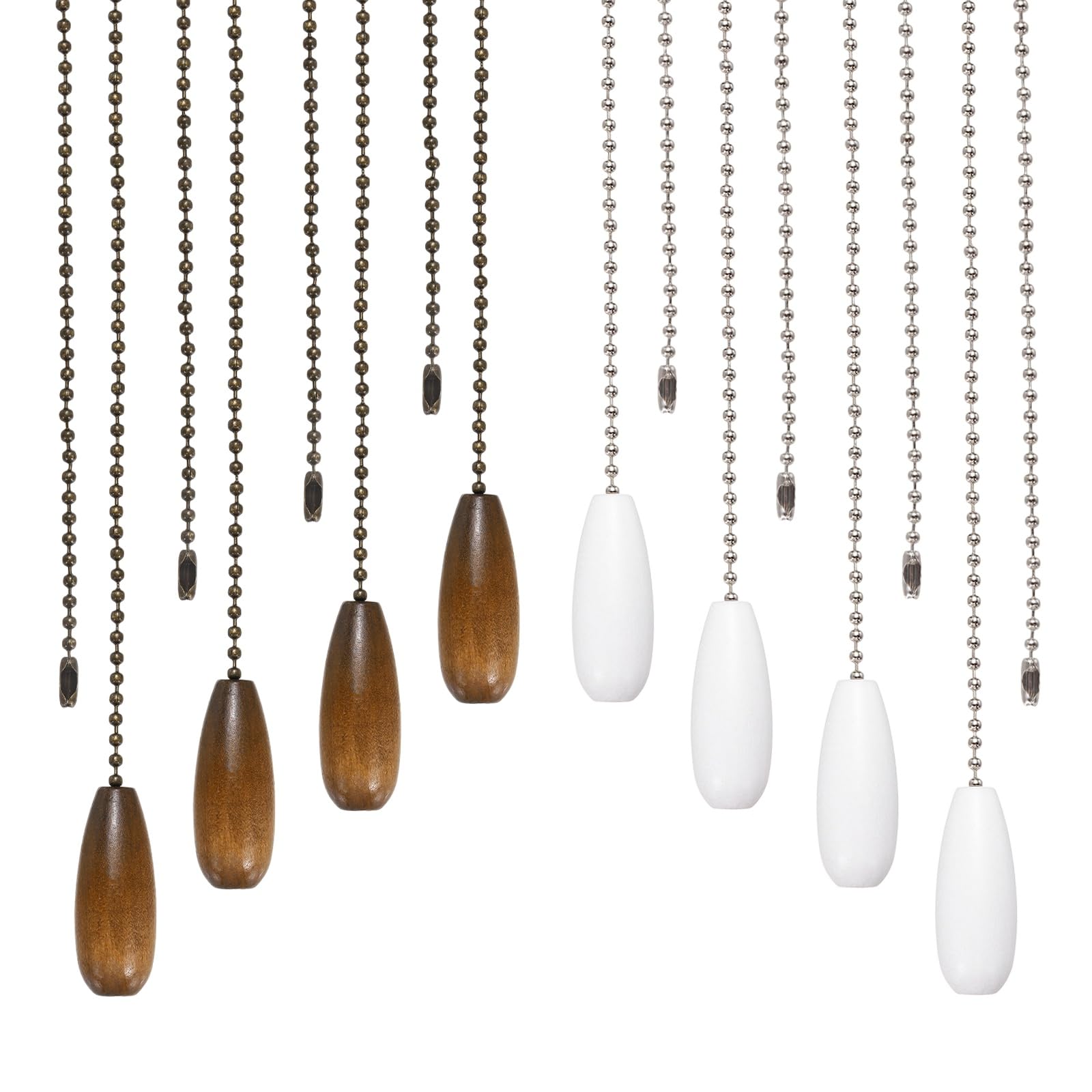 PATIKIL 8 Pcs Ceiling Fan Pull Chain Extender, 13 Inch Wooden Decorative Pendant Extension Chains for Light Lamp Ceiling Fan, White/Walnut