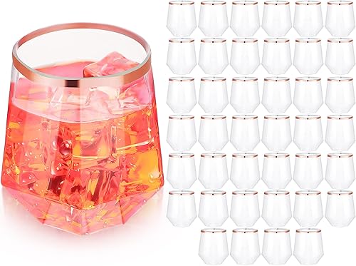 Nuogo Juego de 40 copas de vino de plástico en forma de diamante, desechables de 12 onzas de plástico transparente para whisky para cumpleaños,