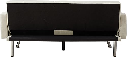 Miniatura 5 de Futón con botones 2 en 1, sofá biplaza convertible moderno, cómodo sofá plegable tapizado con reposabrazos para sofá de apartamento, lino beige de