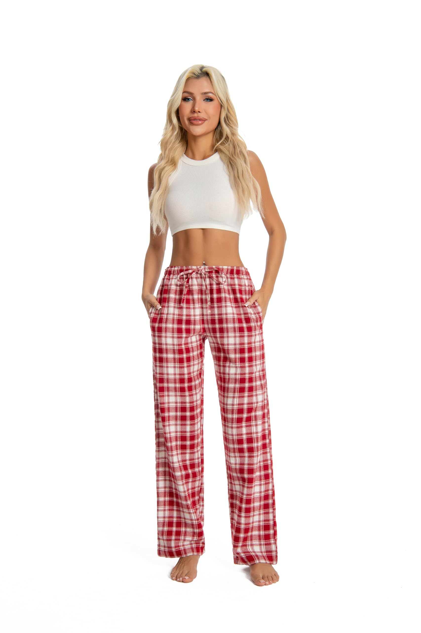 Damskie 100% bawełna super miękka pijama/spodnie wypoczynkowe z kieszeniami