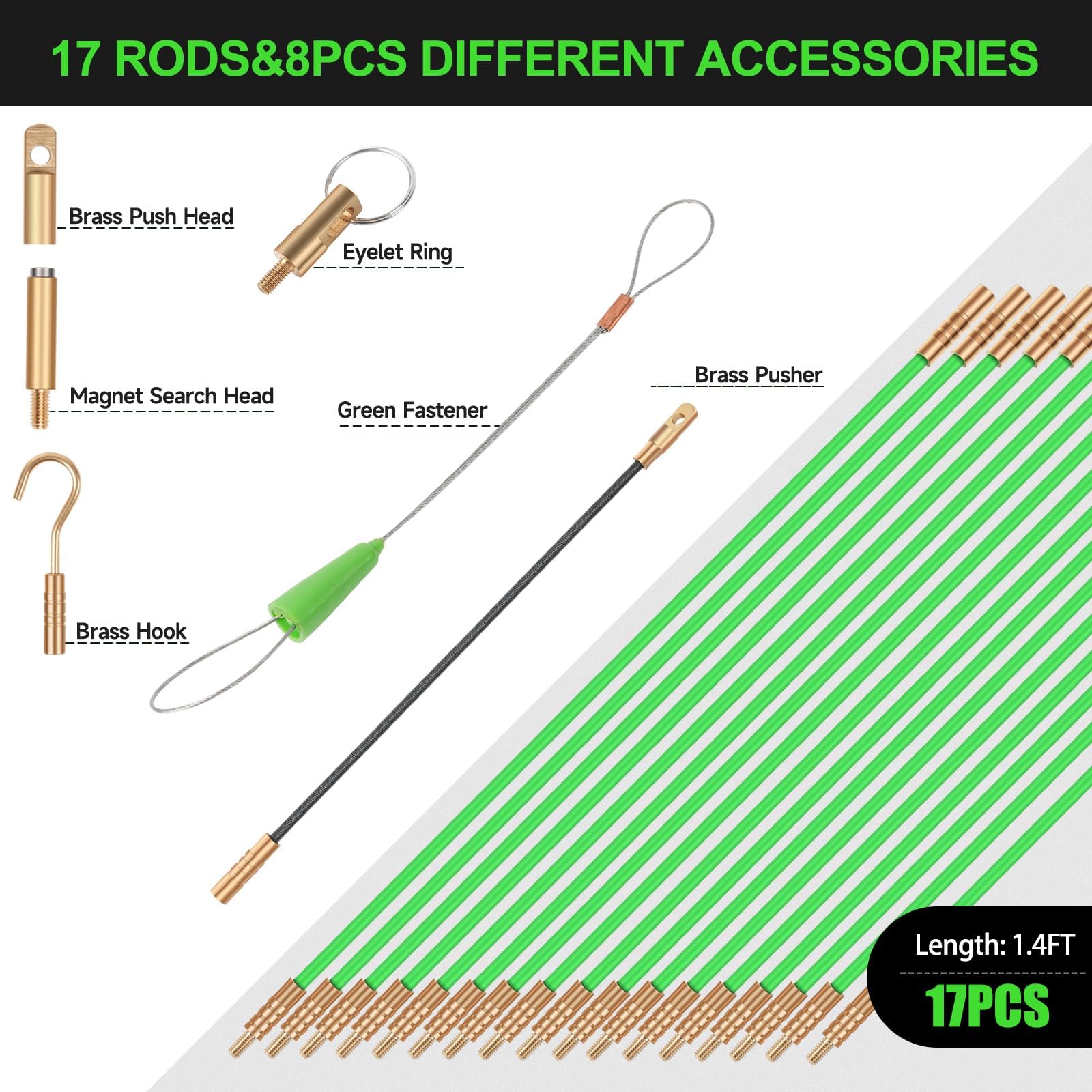 Mini Cable Rods GURADESIGN 7.25M Cable Rods, Fiberglass Running Electrical Wire Cable ...