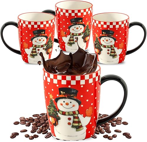 Miniatura 10 de HASENSE Tazas de café, tazas de café de cerámica de 15 onzas, juego de 4 con asa y estilo bohemio para hombre y mujer, juego de tazas de café de