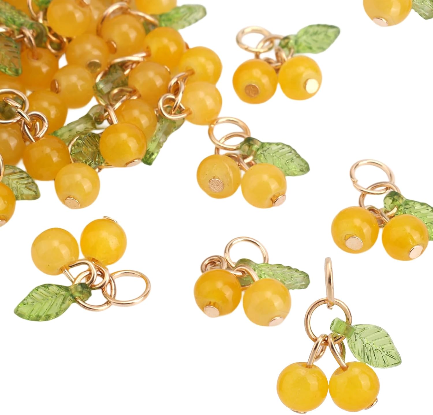30pcs Yellow Cherry Charms, Cute Glass Yellow Fruit Pendant Charms for Jewelry Making with Loop DIY Accessories for Bracelet Necklace Earrings
