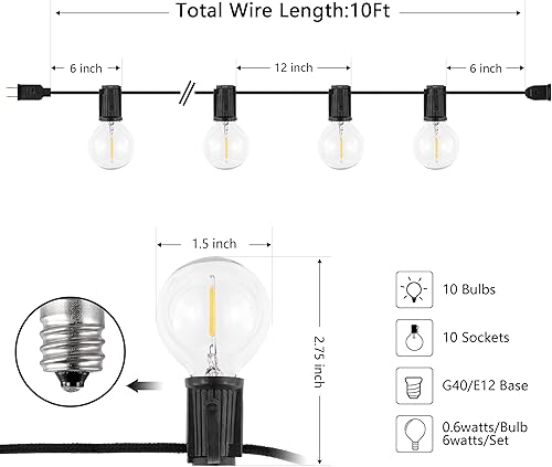 Miniatura 6 de Safavieh Lighting Collection Leigh - Guirnalda de luces LED para exteriores (10 pies), color negro